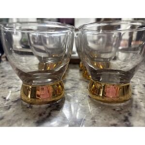 MCM Anchor Hocking Rocks Glasses - 22k Gold Bottom - Set Of 6- 1960's